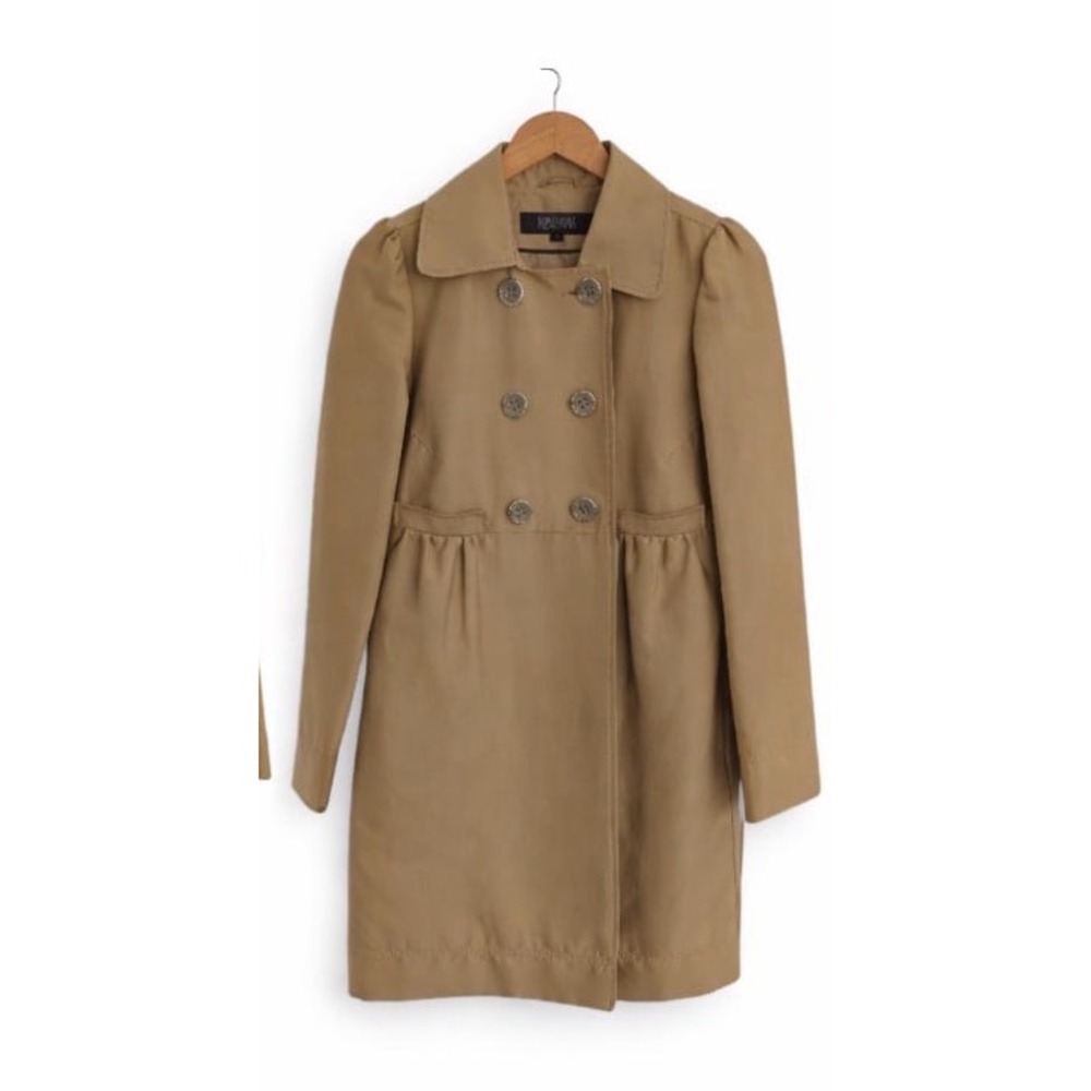 Kenneth Cole Reaction Tan Pleated Trench Coat Puff Shoulder Size S